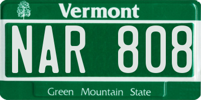 VT license plate NAR808