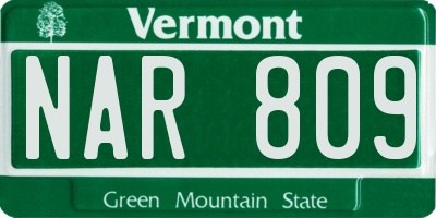 VT license plate NAR809