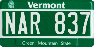 VT license plate NAR837