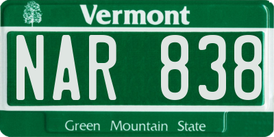 VT license plate NAR838