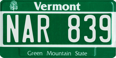 VT license plate NAR839