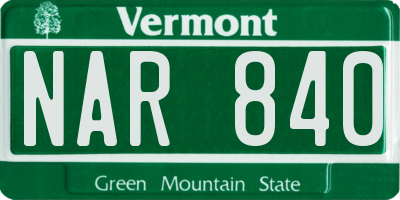 VT license plate NAR840