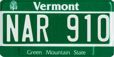 VT license plate NAR910
