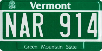 VT license plate NAR914