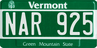 VT license plate NAR925