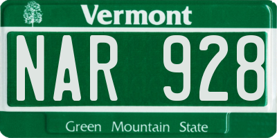 VT license plate NAR928