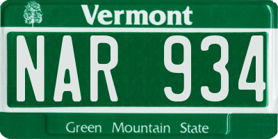 VT license plate NAR934