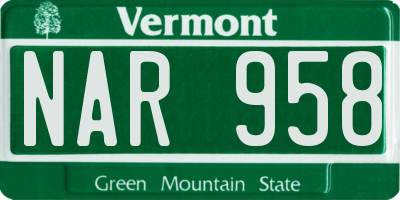 VT license plate NAR958