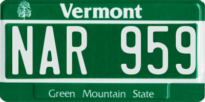 VT license plate NAR959