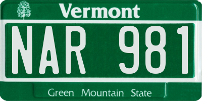 VT license plate NAR981