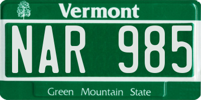VT license plate NAR985