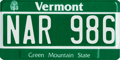 VT license plate NAR986