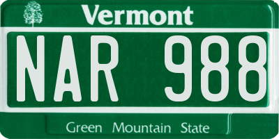 VT license plate NAR988