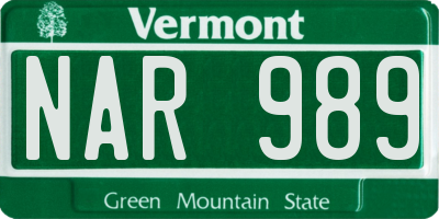 VT license plate NAR989