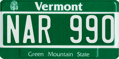 VT license plate NAR990