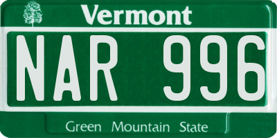 VT license plate NAR996