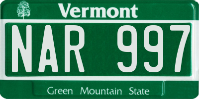 VT license plate NAR997