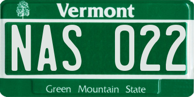 VT license plate NAS022