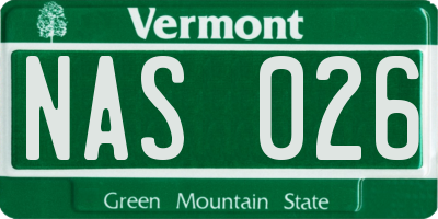 VT license plate NAS026