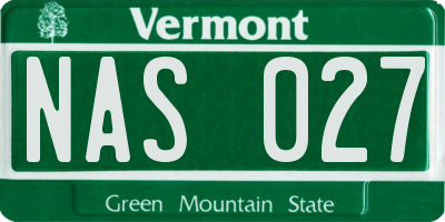 VT license plate NAS027