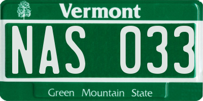 VT license plate NAS033