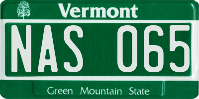 VT license plate NAS065