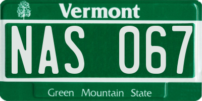VT license plate NAS067