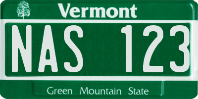 VT license plate NAS123