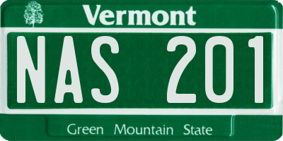 VT license plate NAS201