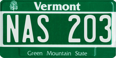 VT license plate NAS203
