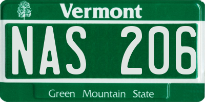 VT license plate NAS206
