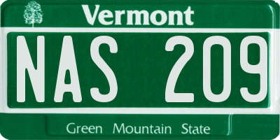 VT license plate NAS209