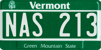 VT license plate NAS213