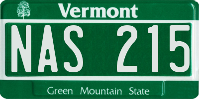 VT license plate NAS215