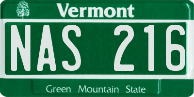 VT license plate NAS216