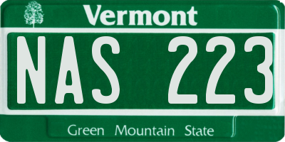 VT license plate NAS223