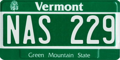 VT license plate NAS229