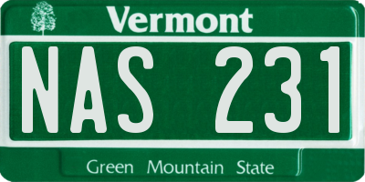 VT license plate NAS231