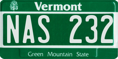 VT license plate NAS232