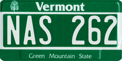 VT license plate NAS262