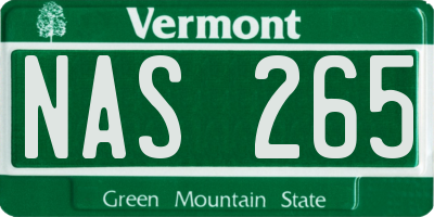 VT license plate NAS265