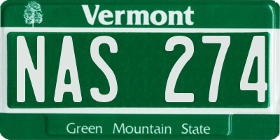VT license plate NAS274