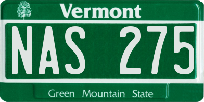 VT license plate NAS275
