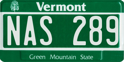 VT license plate NAS289