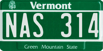 VT license plate NAS314