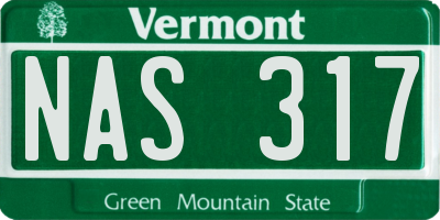 VT license plate NAS317