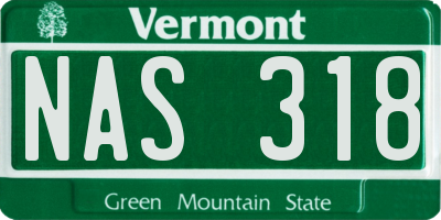VT license plate NAS318