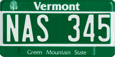 VT license plate NAS345