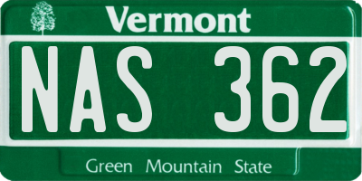 VT license plate NAS362