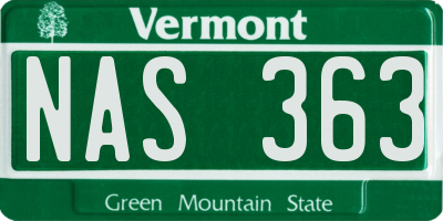 VT license plate NAS363